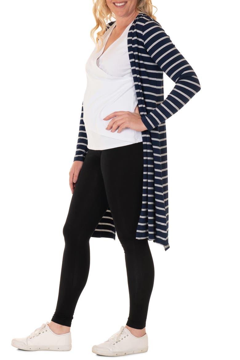 Cardigan, Top & Leggings Maternity/Nursing Set, Alternate, color, NAVY/ WHITE/ BLACK