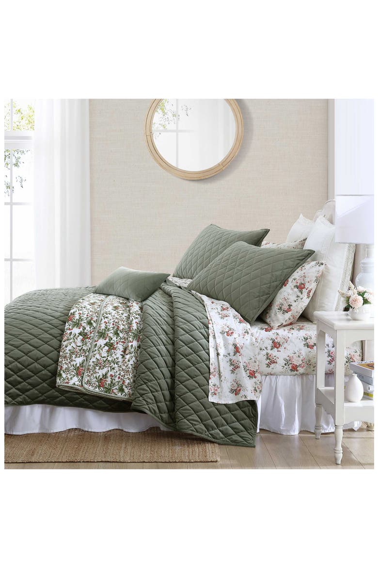 Solid Diamond Quilt Set, Alternate, color, DARK GREEN