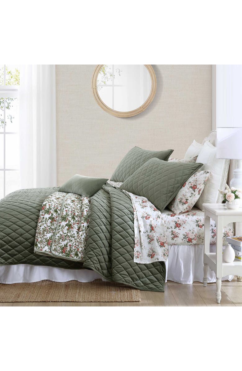 Laura Ashley Solid Diamond Quilt Set, Alternate, color, Dark Green