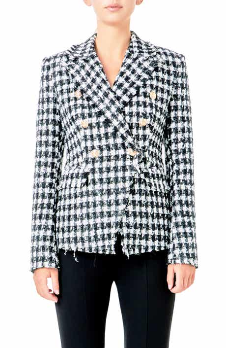 Check Tweed Double Breasted Blazer