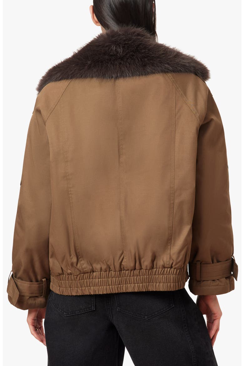 Faux Fur Collar Trench Jacket, Alternate, color, TEAK