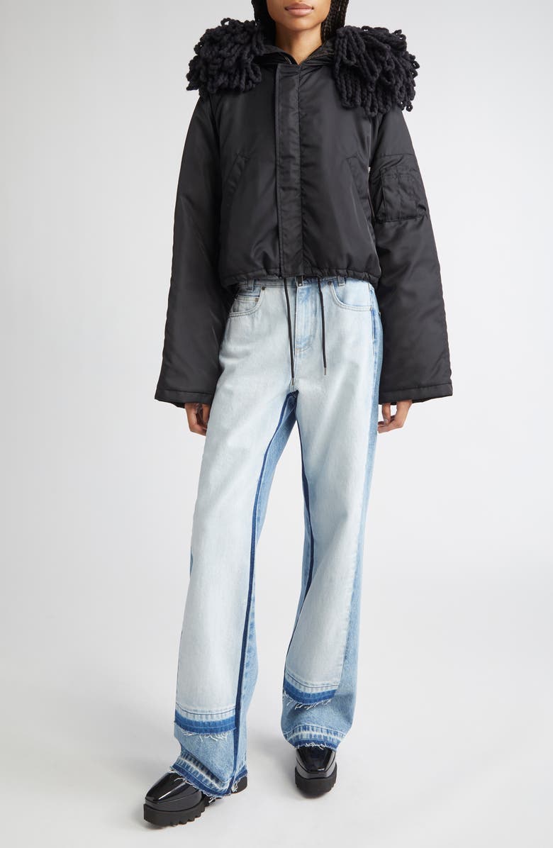 Stella McCartney Knit Collar Crop Coat, Alternate, color, Black