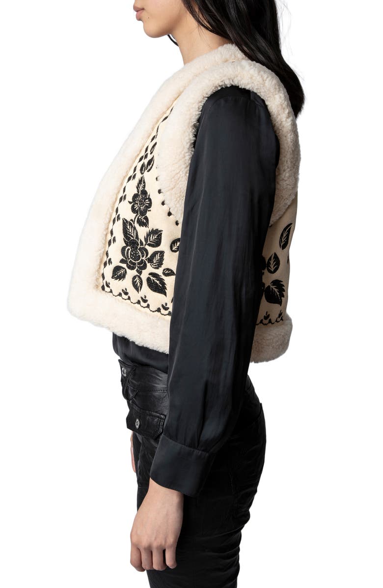 Zadig & Voltaire Feti Embroidered Genuine Shearling Vest, Alternate, color,