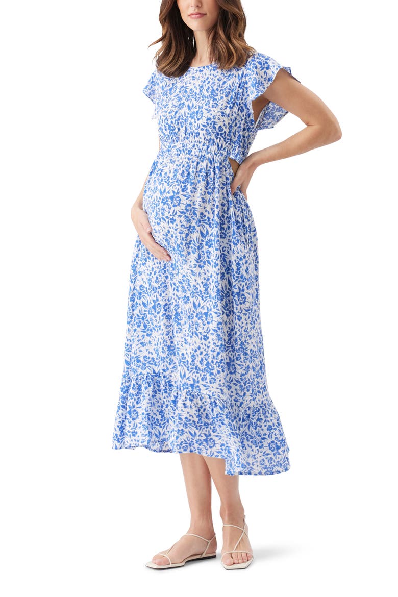 Pippa Floral Woven Maternity Dress, Alternate, color, Royal / White