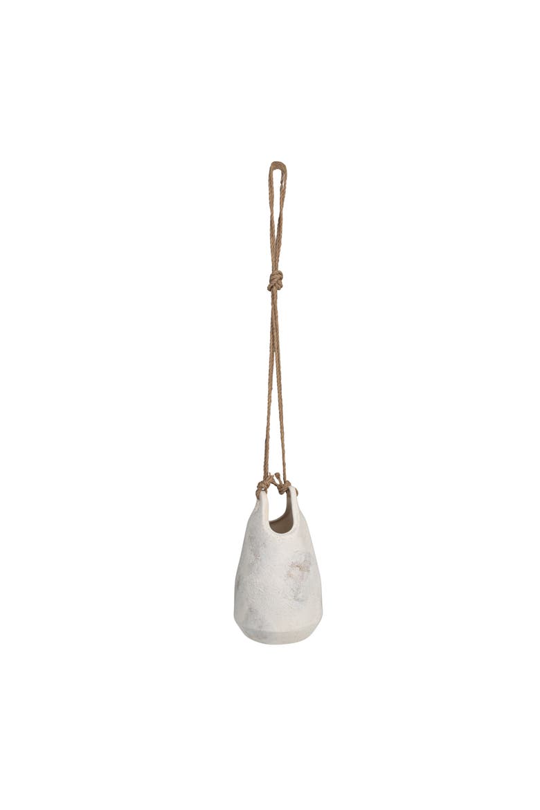 Large Stoneware Hanging Planter with Jute Rope Hanger, Main, color, White