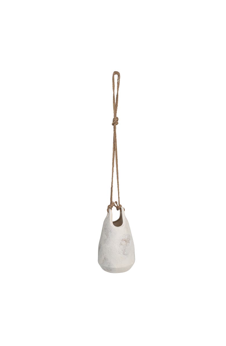 Storied Home Large Stoneware Hanging Planter with Jute Rope Hanger, Main, color, White
