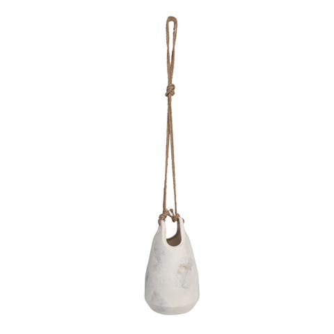 Large Stoneware Hanging Planter with Jute Rope Hanger
