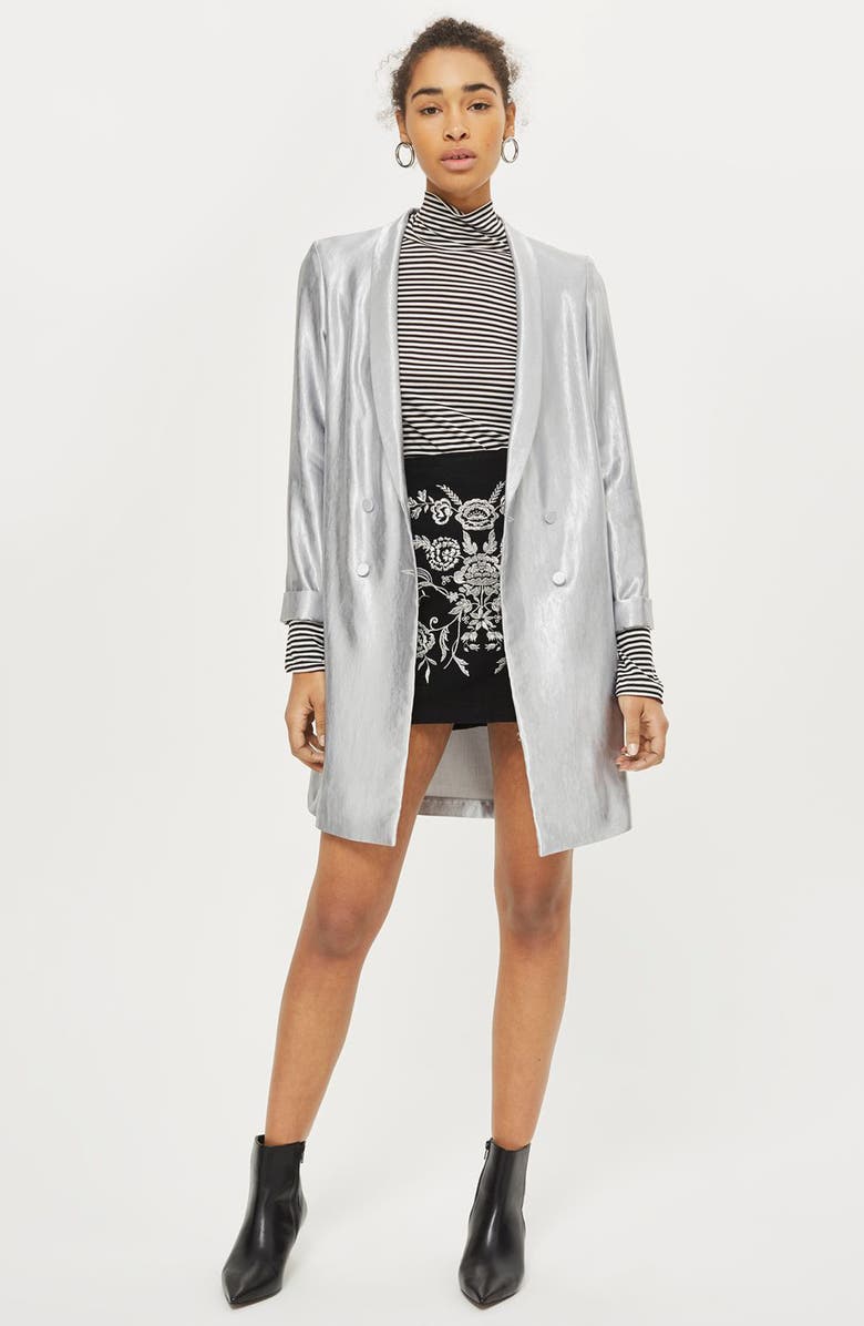 Topshop Floral Embroidered A-Line Skirt, Alternate, color, 