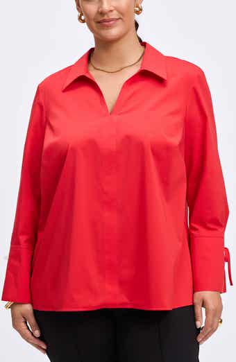 Foxcroft Carla Tie Cuff Cotton Blend Popover Top