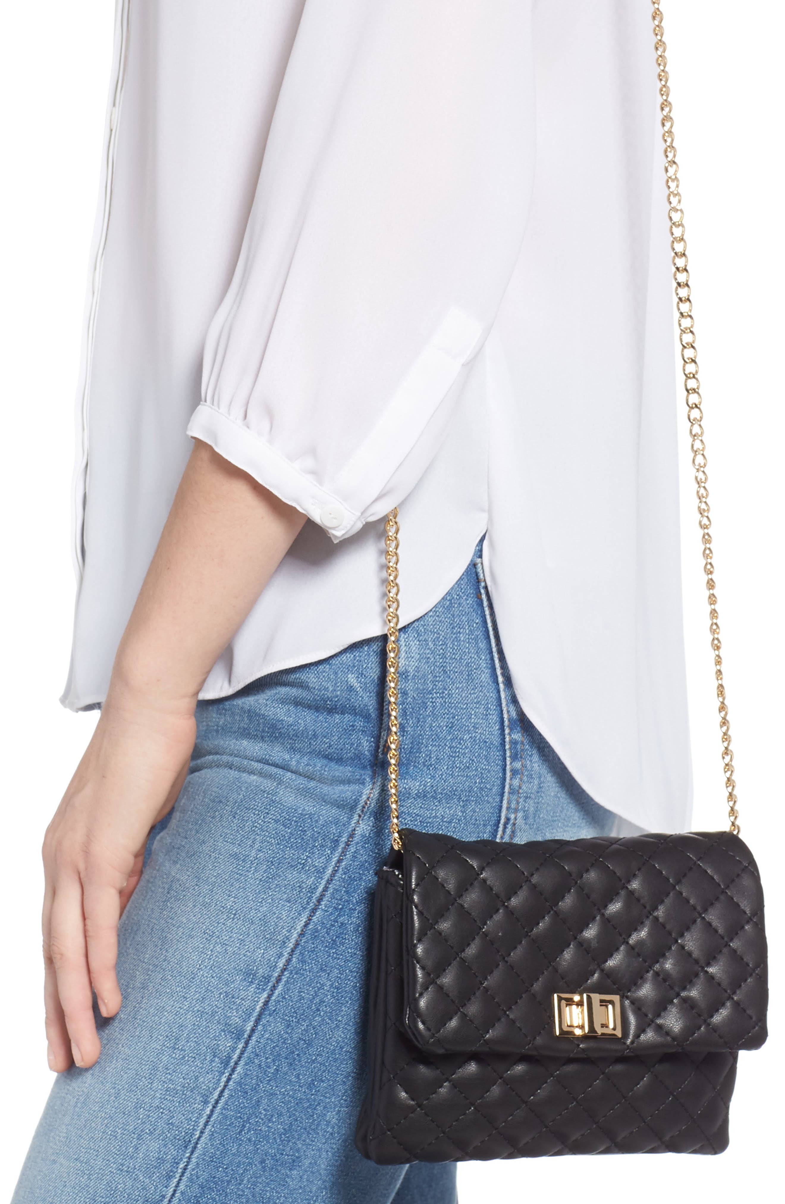 Quilted Vegan Leather Belt Bag, Alternate, color, BLACK/ GOLD