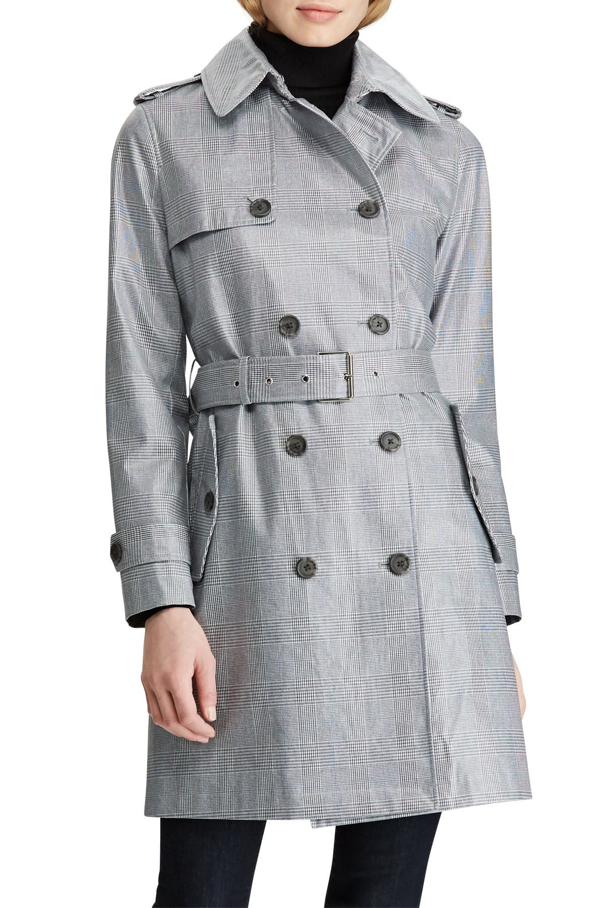 Lauren Ralph Lauren Laminated Glen Plaid Trench Coat (Women ...