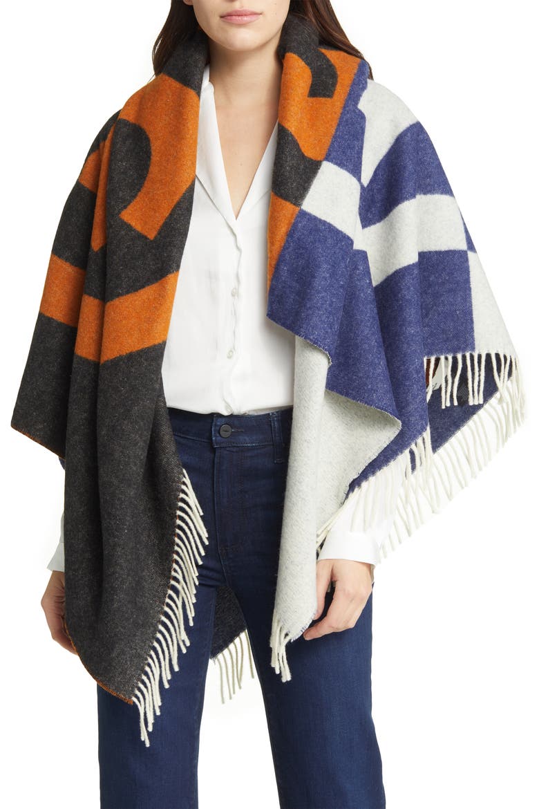Colorblock Jacquard Wool Square Scarf, Main, color, NAVY
