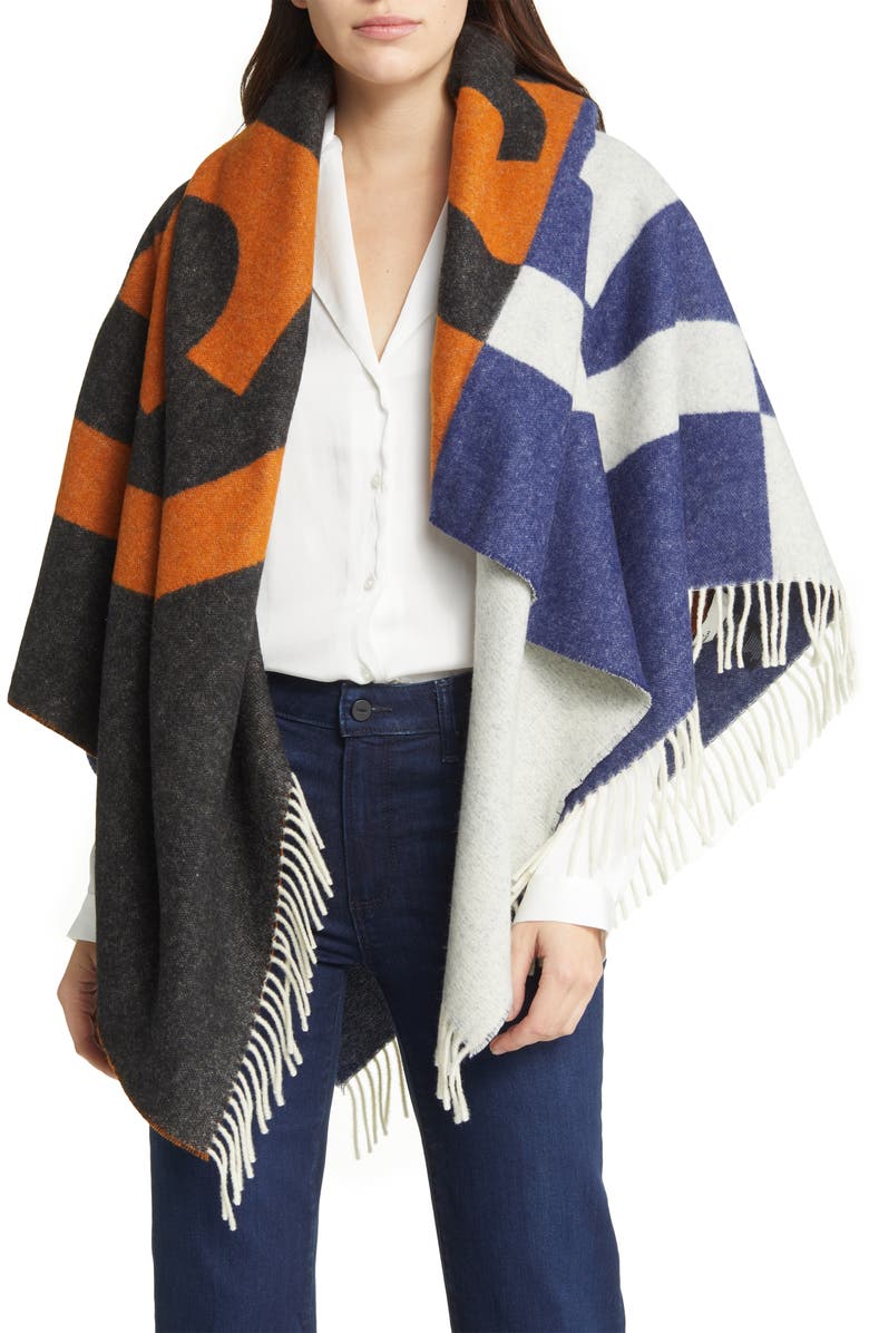 Tory Burch Colorblock Jacquard Wool Square Scarf, Main, color, 