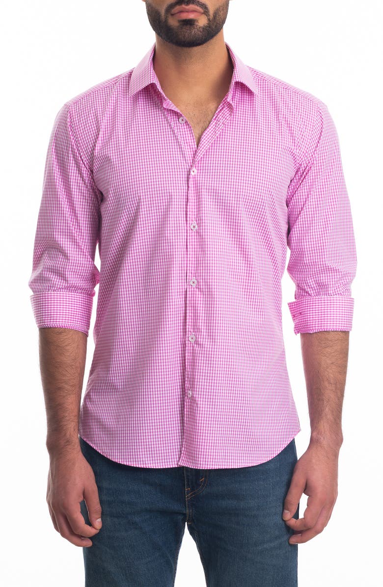 Jared Lang Trim Fit Gingham Cotton Button-Up Shirt, Main, color,