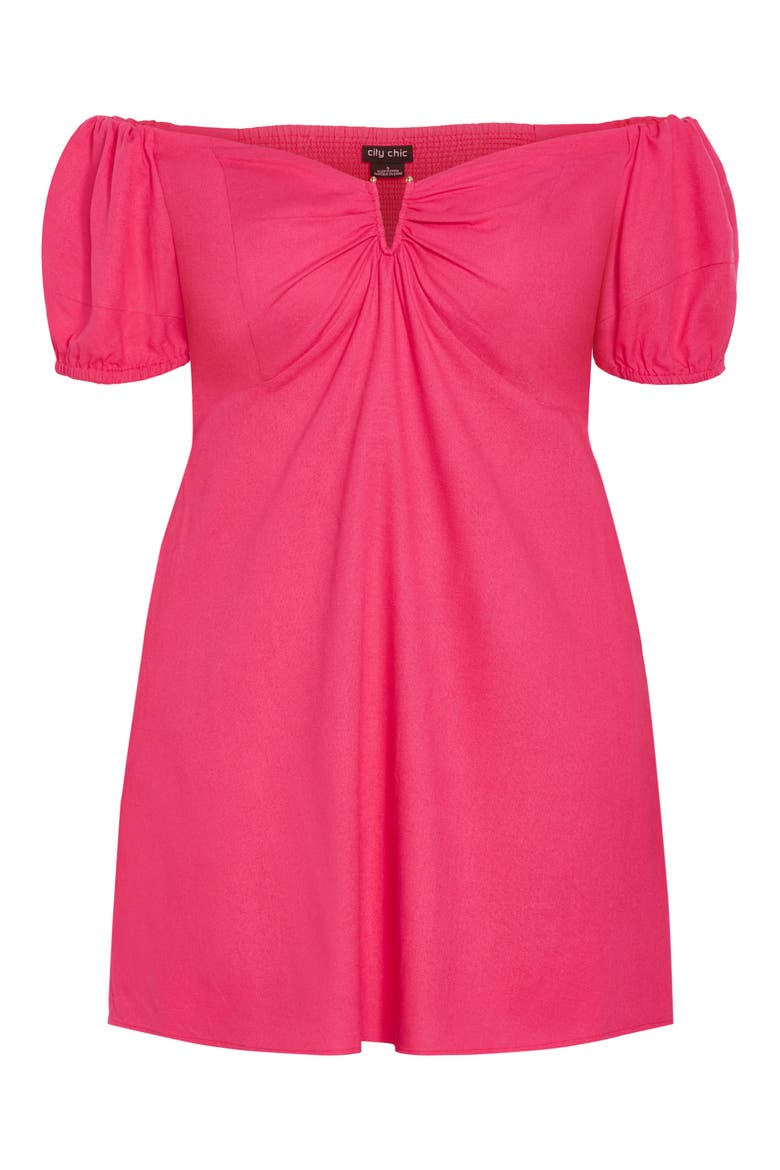 Macey Off the Shoulder Puff Sleeve Stretch Cotton Minidress, Alternate, color, MAGENTA