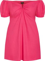 City Chic Macey Off the Shoulder Puff Sleeve Stretch Cotton Minidress