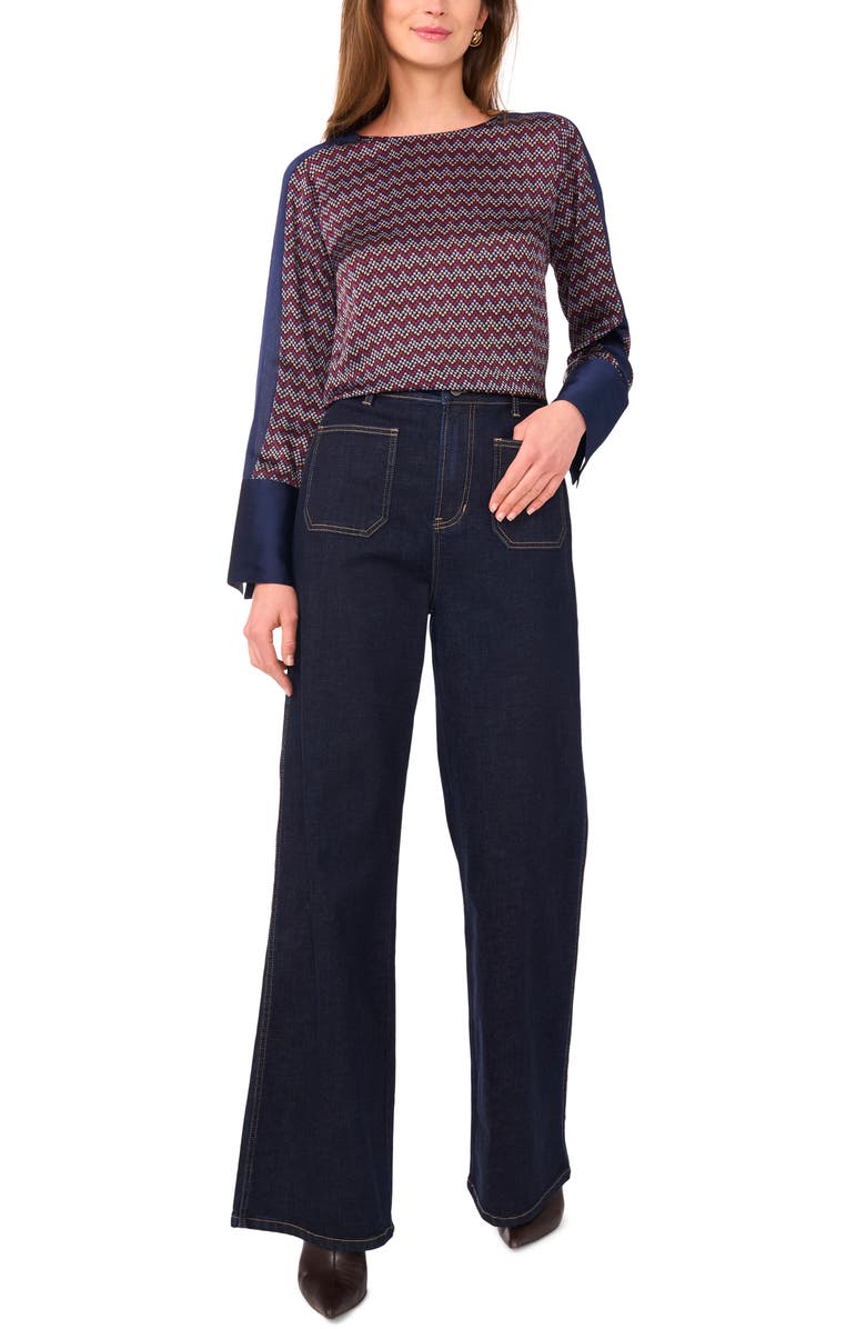 Vince Camuto Flared Sleeve Top, Alternate, color, Classic Navy