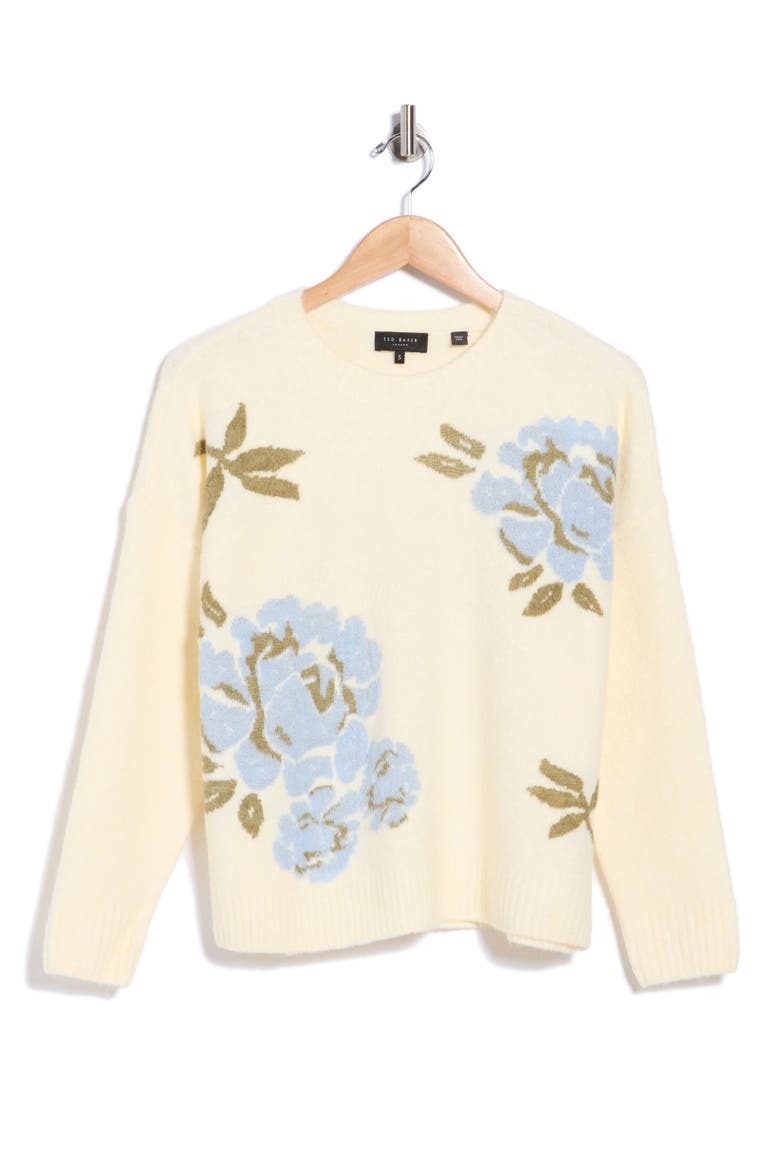 Floral Jacquard Sweater, Alternate, color, SOFT MARSHMALLOW