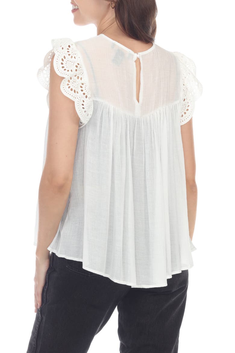 Eyelet Cap Sleeve Top, Alternate, color, WHITE