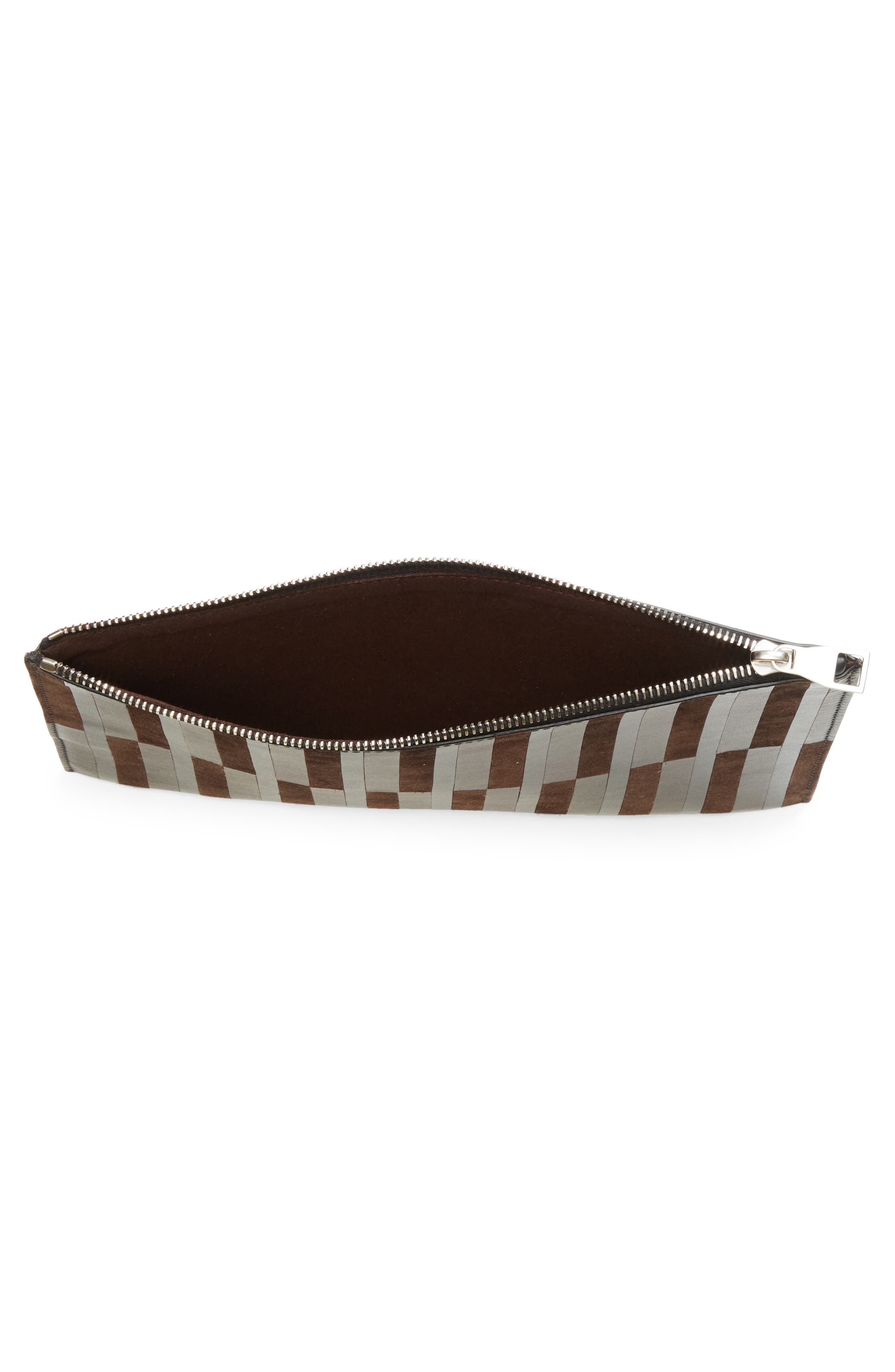 Stripe Zip Leather Pouch, Alternate, color, BLACK/ESPRESSO
