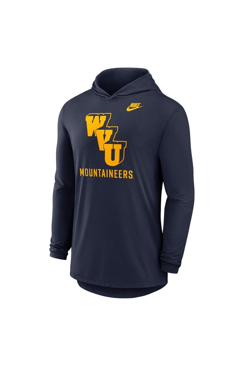 Men's Nike Navy West Virginia Mountaineers Legacy Tri-Blend Dri-FIT Long Sleeve Hoodie T-Shirt, Alternate, color, Navy