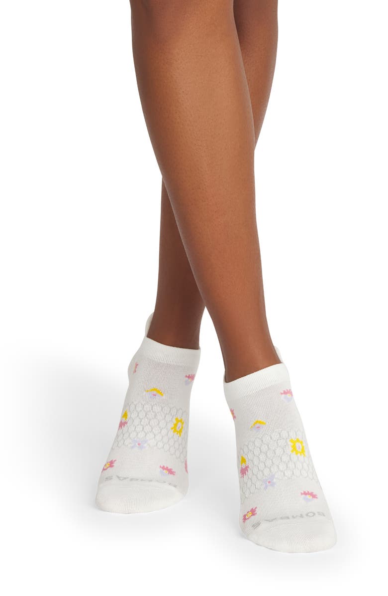 Bombas Tossed Flowers Cushioned Cotton Blend Ankle Socks, Alternate, color, White