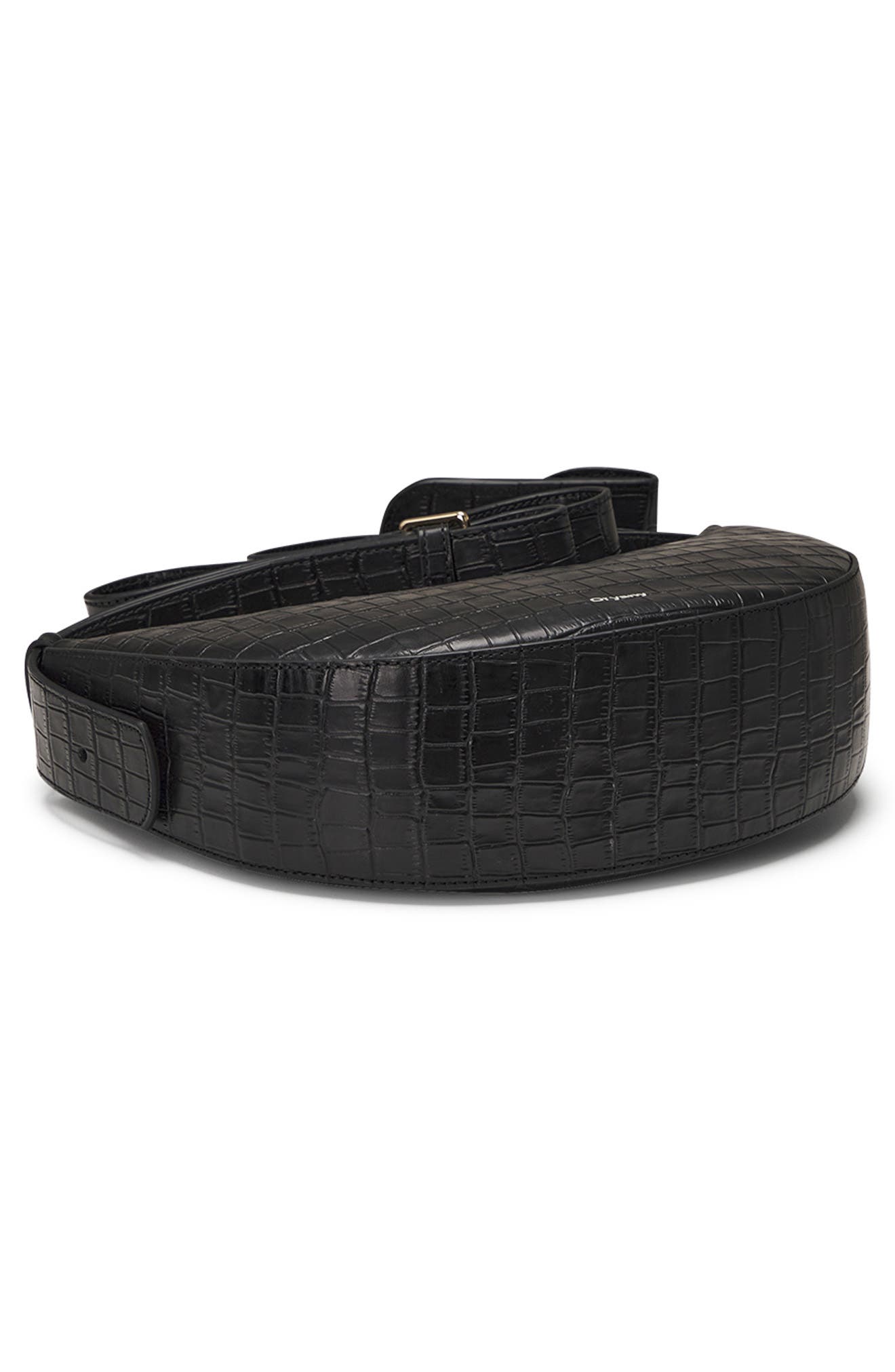 Oryany Rookie Crescent Croc Embossed Leather Crossbody Bag, Alternate, color, Black