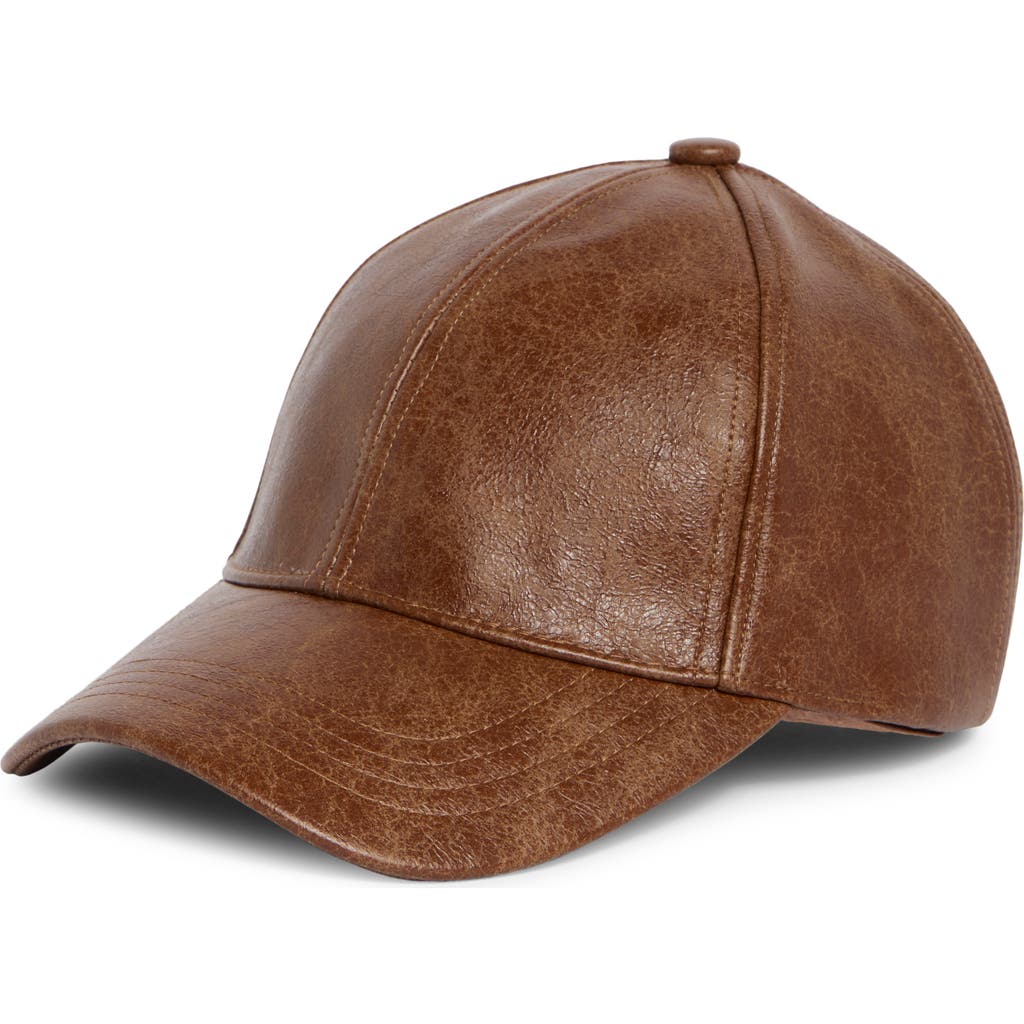 Steve Madden H-anna Distressed Faux Leather Baseball Cap In Tobacco