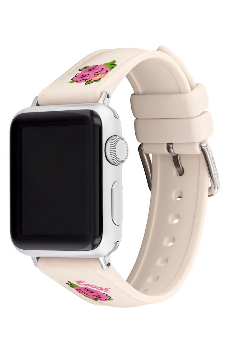 COACH Floral Print Silicone Apple Watch<sup>®</sup> Watchband, Alternate, color, Chalk