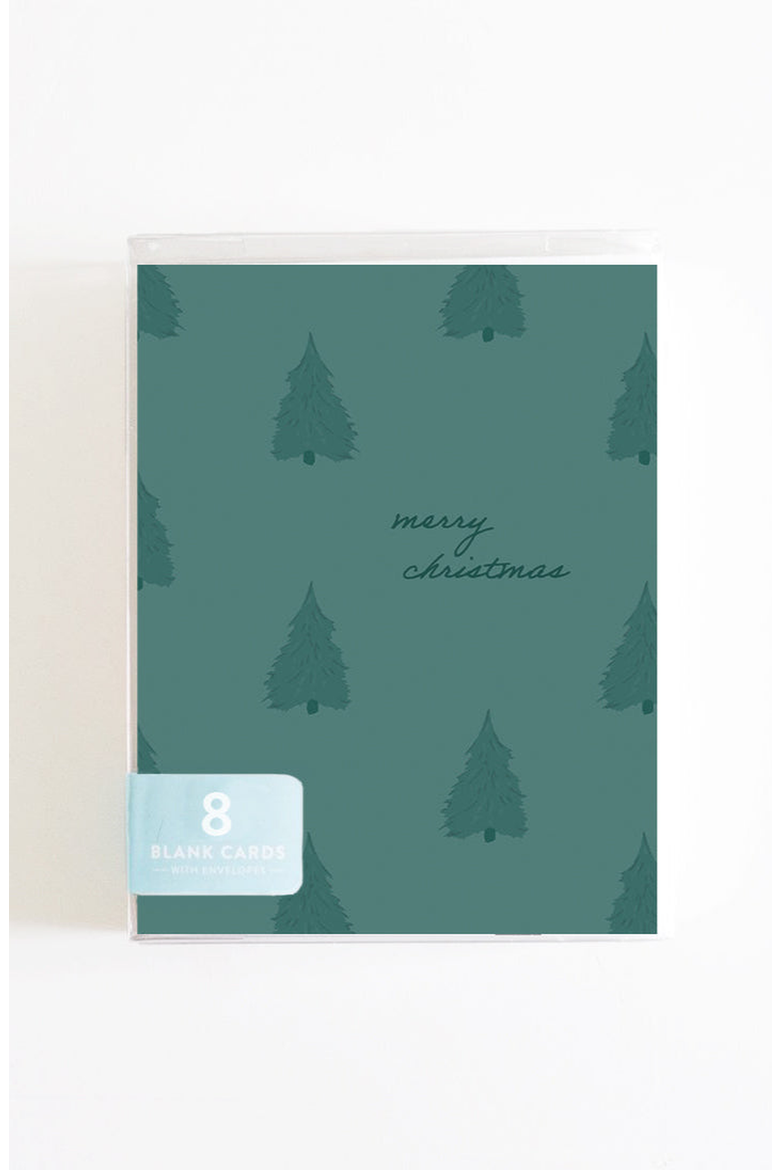 Christmas Trees Boxed Set of 8 Greeting Cards, Alternate, color, Green Trees