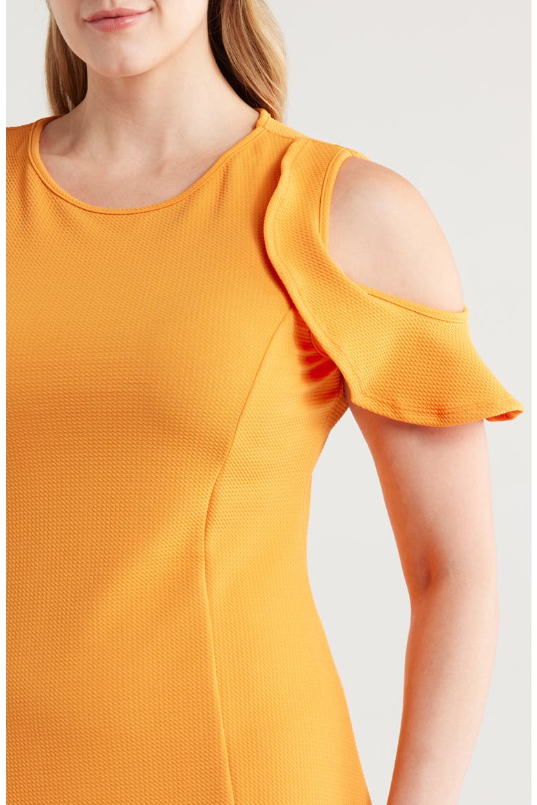 Ruffle Cold Shoulder A-Line Dress, Alternate, color, PEACH