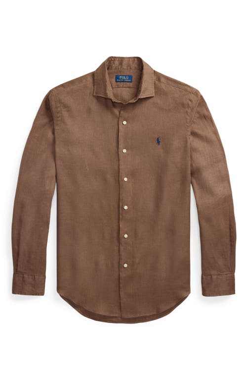 Polo Ralph Lauren Classic Fit Solid Linen Button-up Shirt In Brown
