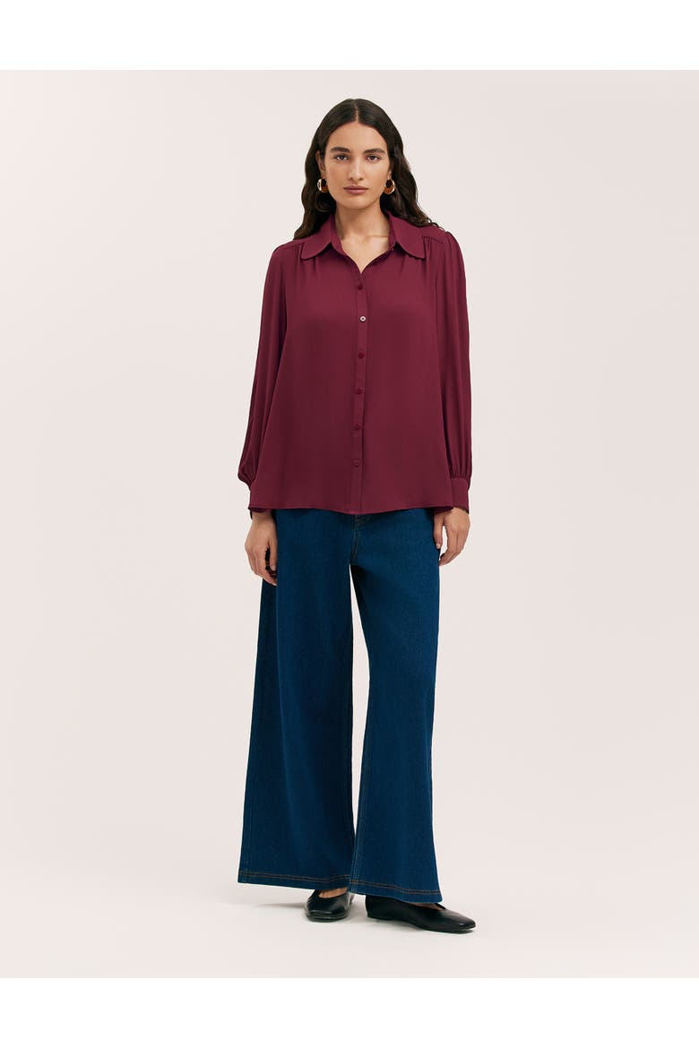 Melina Chiffon Button Down Blouse, Alternate, color, Burgundy