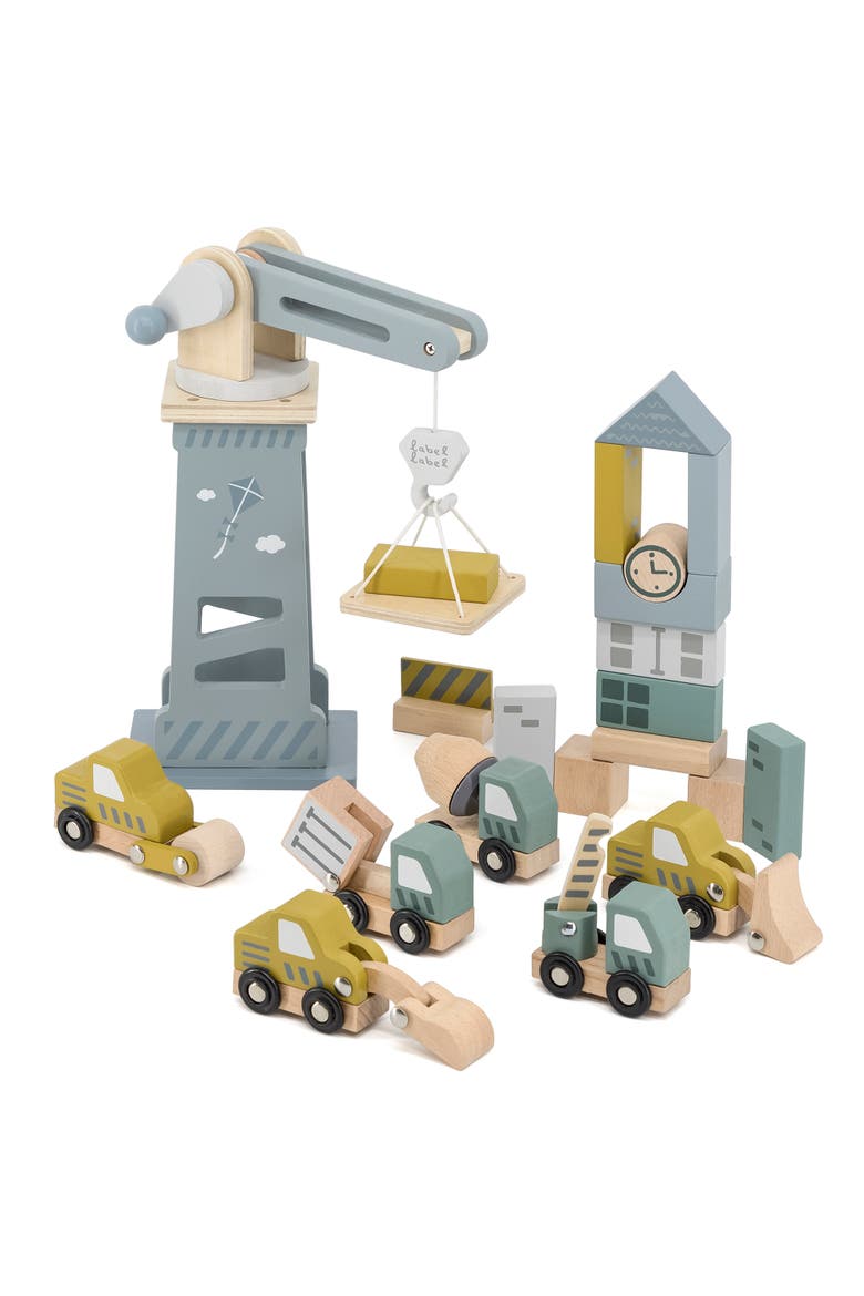 Wooden Construction Site Play Set, 13 Blocks, 6 Vehicles, Ages 3+, Main, color, Multicolored