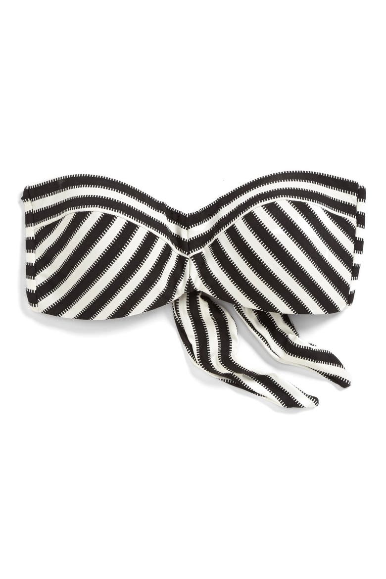 'Bianca' Mitered Stripe Bandeau Bikini Top, Alternate, color, BLACK