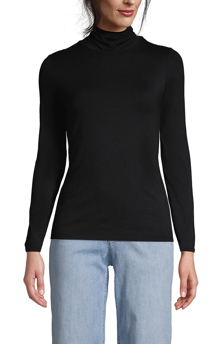 Lands' End Lightweight Jersey Long Sleeve Turtleneck, Main, color, Black