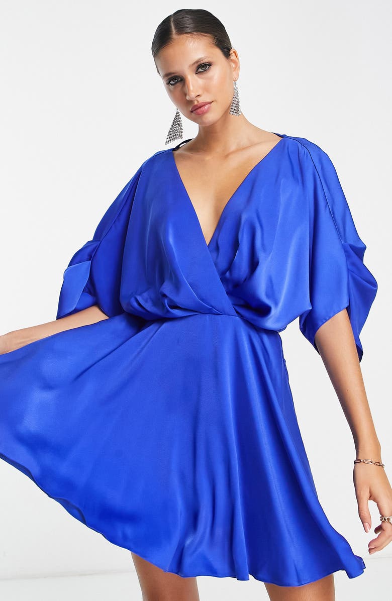 ASOS DESIGN Open Back Satin Babydoll Minidress, Alternate, color, 