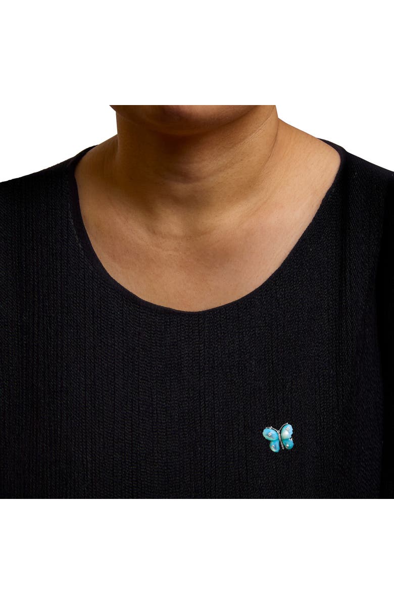 Haus of Brilliance 18K White Gold Blue Mother of Pearl and Diamond Accent Butterfly Pin Brooch, Alternate, color, White