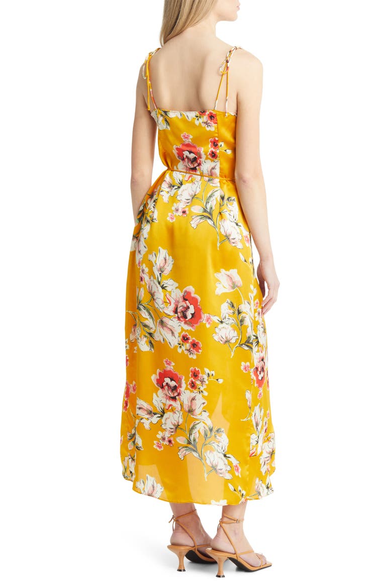 Floral Satin Wrap Dress, Alternate, color, YELLOW FLORAL
