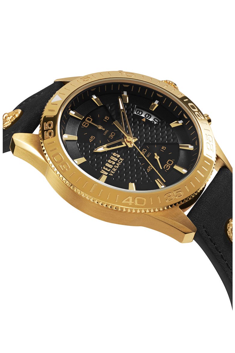 Griffith Chronograph Leather Strap Watch, 46mm, Alternate, color, BLACK