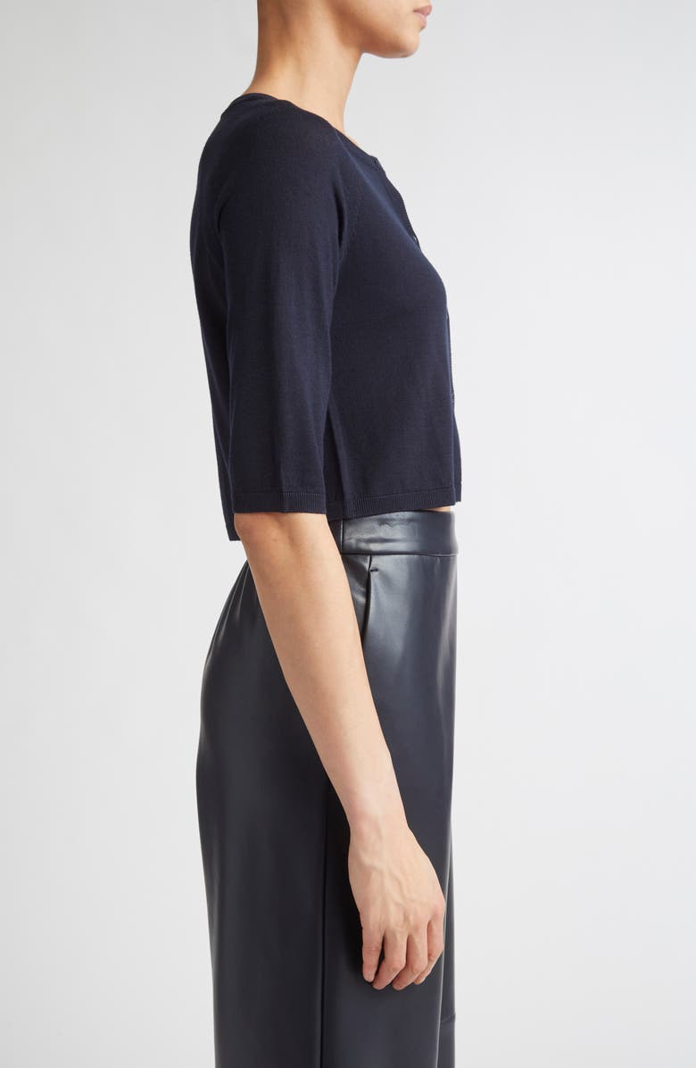 Max Mara Virgin Wool Crop Cardigan, Alternate, color, Navy