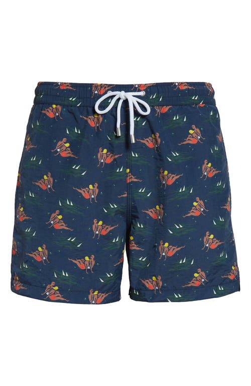 Drake's Bathers Print Drawstring Swim Trunks in Navy  product