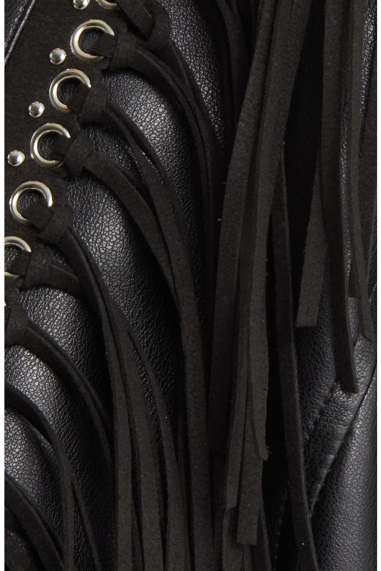Fringe & Rivet Detail Faux Leather Jacket, Alternate, color, BLACK