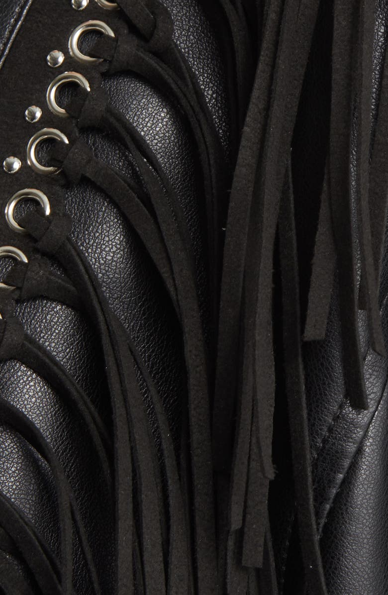 AZALEA WANG Fringe & Rivet Detail Faux Leather Jacket, Alternate, color, Black