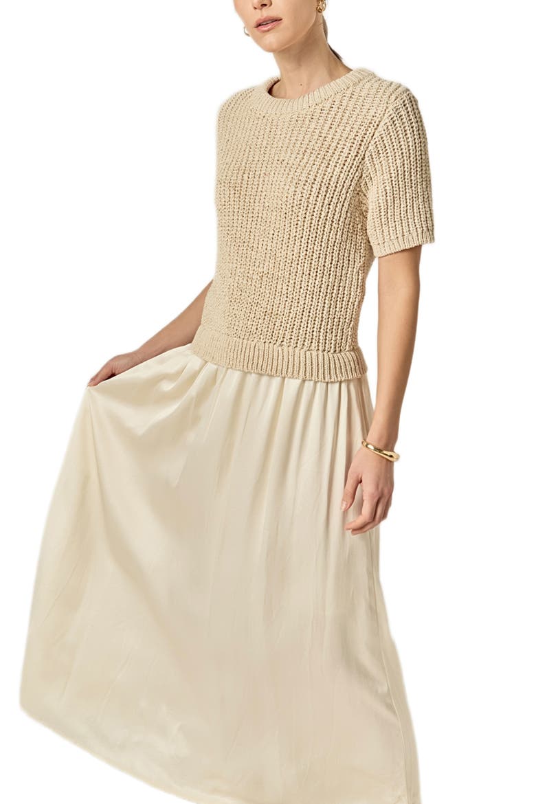 Mixed Media Cotton Blend Dress, Alternate, color, CREAM