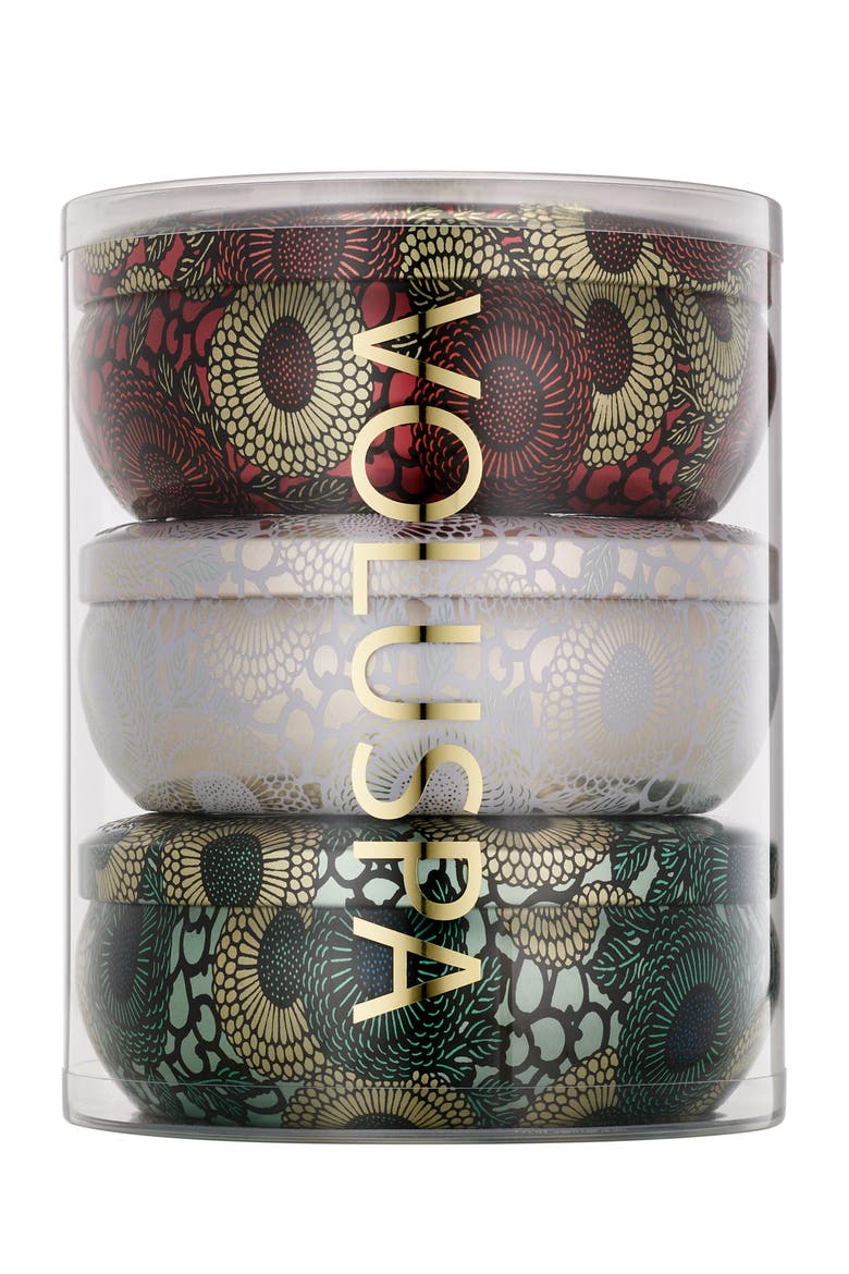 Japonica Set of 3 3-Wick Tin Candles (Limited Edition) (Nordstrom Exclusive) $84 Value, Main, color, GREEN/ WHITE/ RED ASSORTED