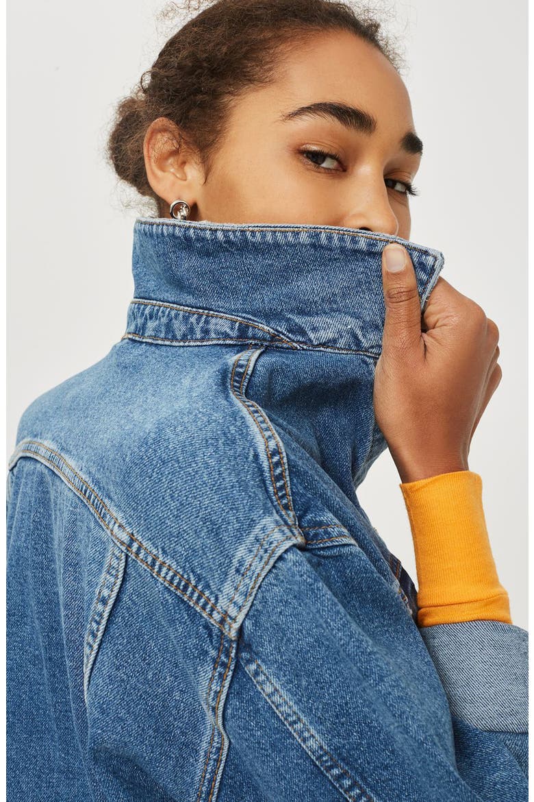 Oversize Denim Jacket, Alternate, color, MID STONE
