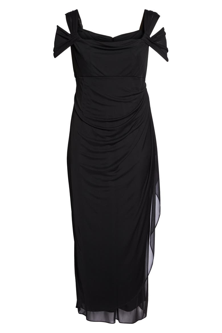 Cold Shoulder Ruffle Gown, Alternate, color, BLACK