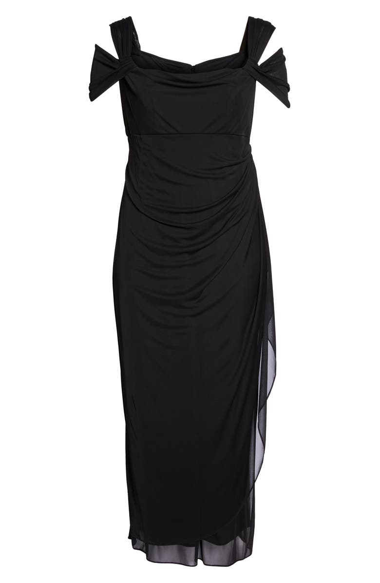 Alex Evenings Cold Shoulder Ruffle Gown, Alternate, color, Black