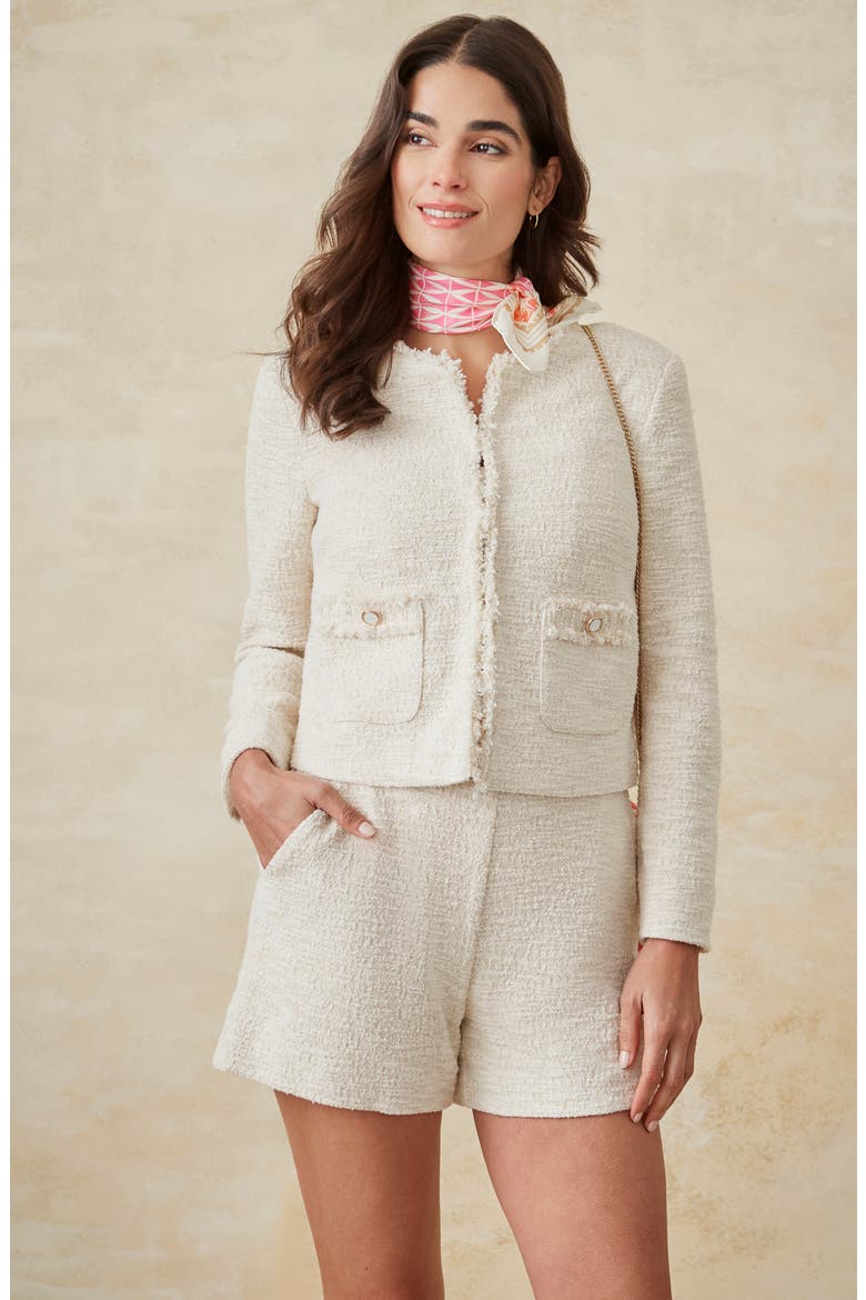 Berry Bouclé Collarless Jacket, Alternate, color, CREAMY SAND